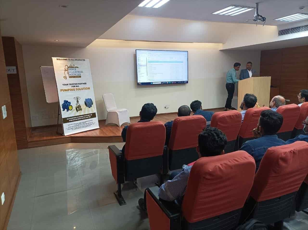 Shree Industrial Agencies welcome banner at a delegate seminar
